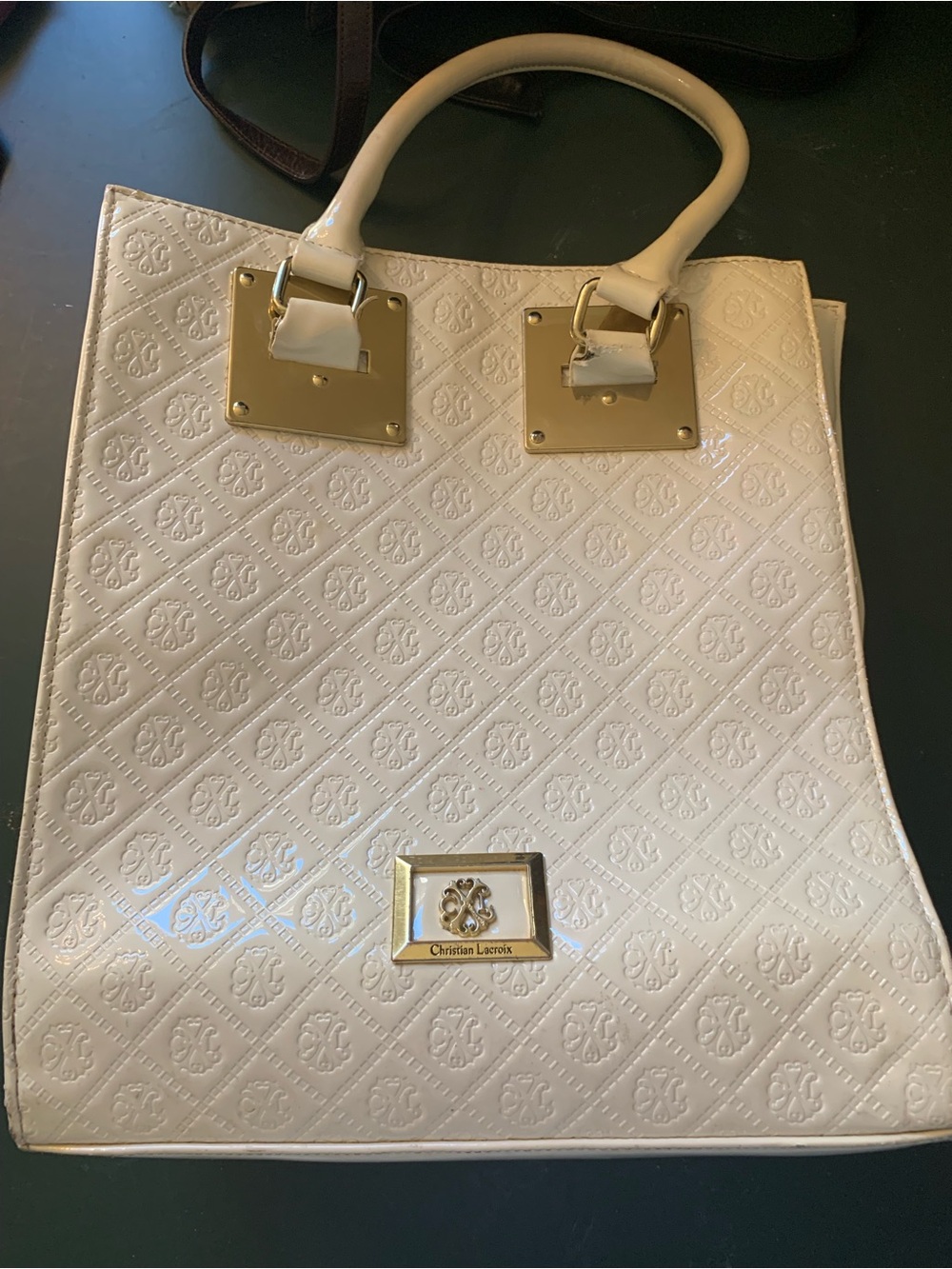 Christian Lacroix Cream Patent Tote with Gold Hardware
